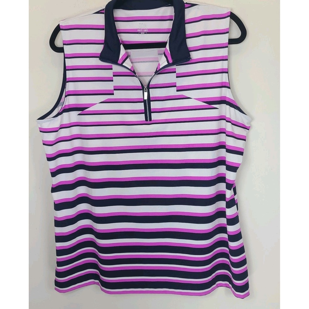 Tail White Label Golf Tank Top XXL Pink Stripe Sleeveless Athletic Polo Womans